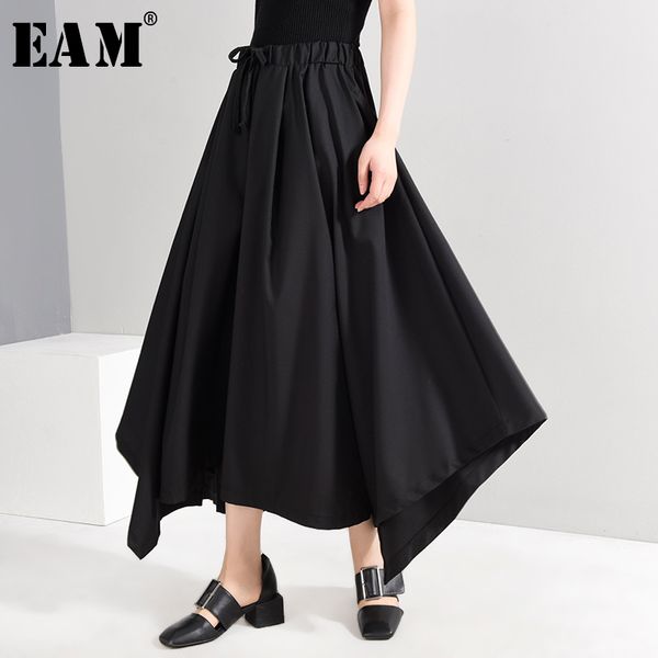 

eam] high elastic waist black brief long wide leg trousers new loose fit pants women fashion tide spring autumn 2020 a573, Black;white