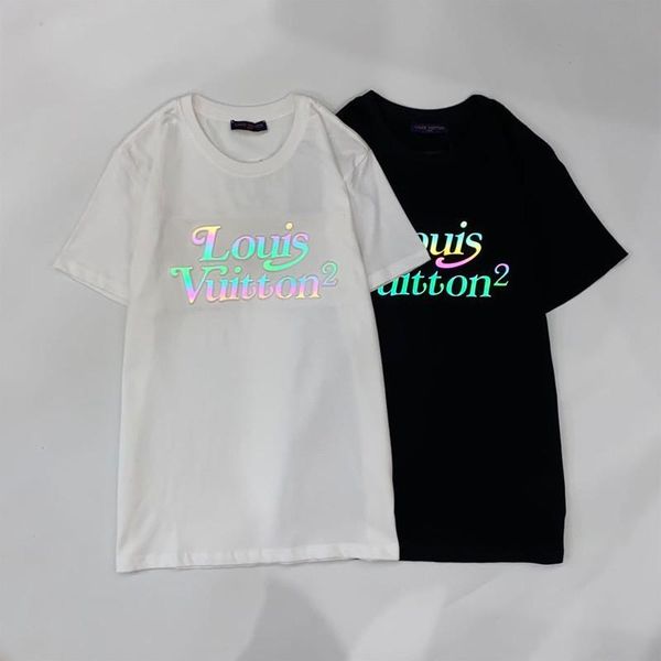 

2020 new men and women t-shirt cotton embossed reflective letter printing logo short sleeve t-shirt, White;black