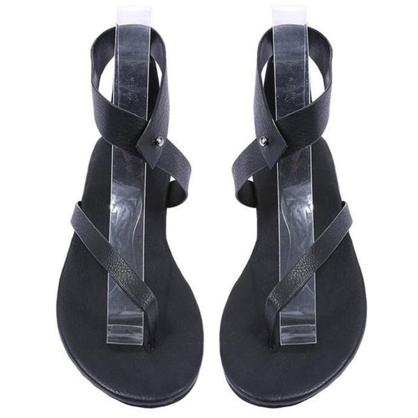 

fashion elegant women solid buckle strap sandals flat simple open toe casual shoes comfortable for summer, Black