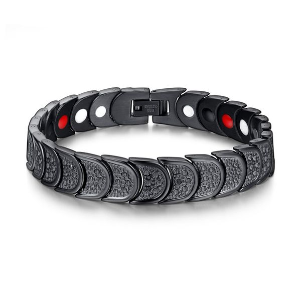 

2020 charm magnetic therapy bracelet with germanium magnets for arthritis pain relief-health stainless steel bracelet for men, Black
