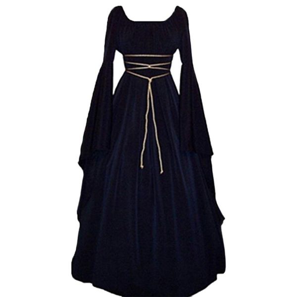 

casual dresses women dress solid costume halloween party polyester medieval cosplay irregular masquerade long sleeve mid waist crew neck max, Black;gray