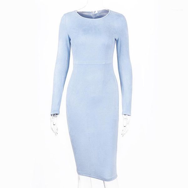 

autumn winter women high waist o neck solid color party elegant outfits streetwear suede long sleeve bodycon midi dress, Black;gray