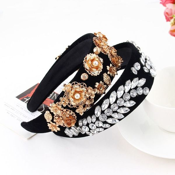 

baroque women luxury jewelry ethnic wide headband rhinestone vintage headpiece, Golden;silver