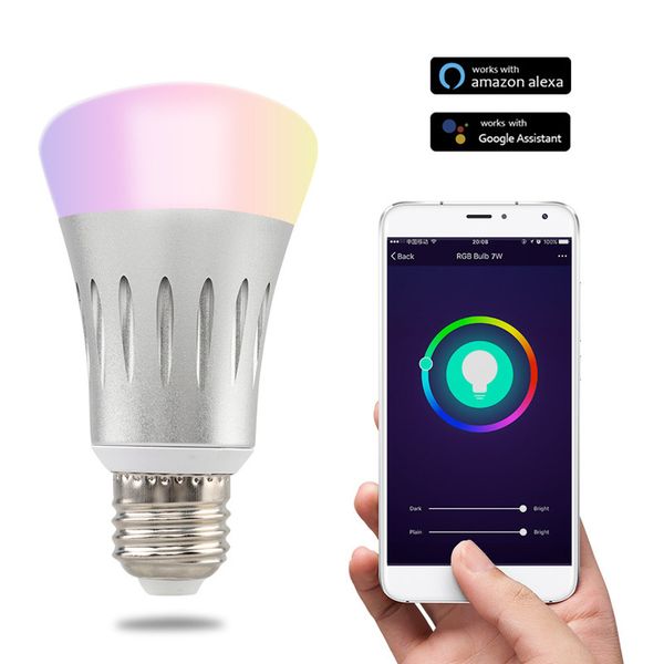 

new e27 7w wifi led light bulb dimmer smart illumination color changing dimmable wifi remote control light bulb works with alexa