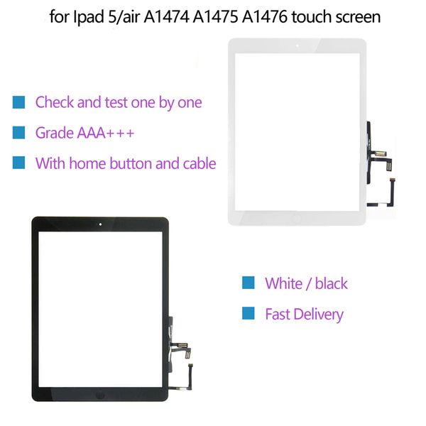 Für iPad Air 1 5 Touchscreen Digitizer und Home Button Front Glas Display Panel Ersatz A1474 A1475 A1476