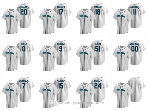 

seattle mariners #24 ken griffey jr. 51 ichiro suzuki 17 mitch haniger men women youth custom white replica home jersey, Blue;black
