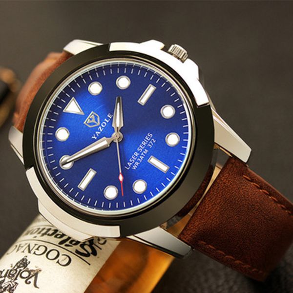 

yazole brand watches men sports watches luminous leather band quartz watch montre homme reloj hombre zegarek sportowy, Slivery;brown