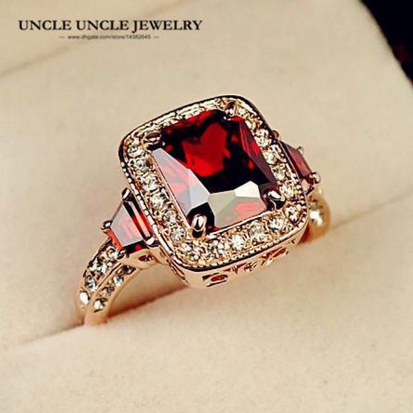 

elling rose gold color perfect cut red crystal rectangle luxury women finger rings wholesale christmas gifts 4 colors, Golden;silver