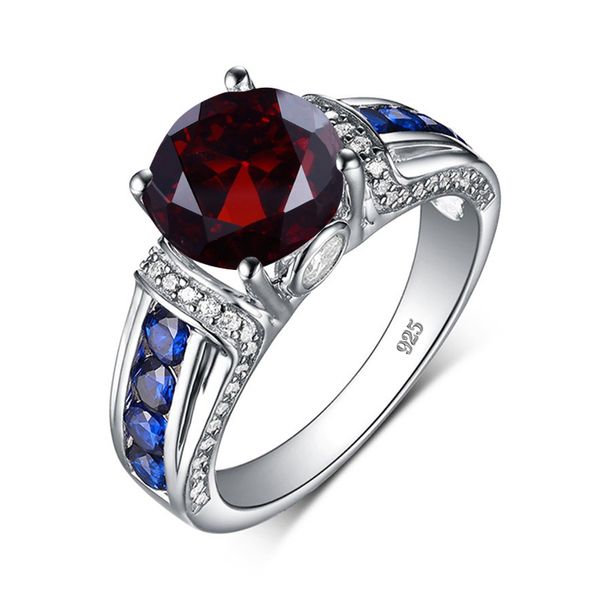 

szjinao brand gemstone jewelry sterling silver 925 garnet ring prong setting handmade creative design sapphire women bijoux, Golden;silver