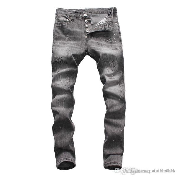 

tide brand slim micro-elastic personality men's jeans fashion casual mens gray pleated straight mens slim fit jeans motorcycle men pant, Blue