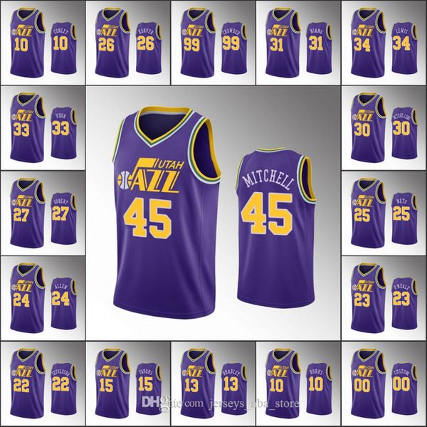 

utah jazz men donovan mitchell rudy gobert mike conley kyle korver anniversary classic nba purple custom jersey, Black;red