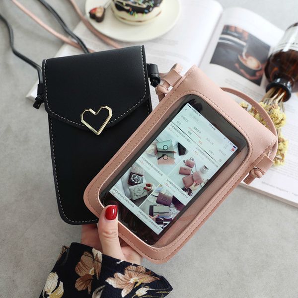 

leather shoulder strap handbag women bag for iphone x samsung s10 huawei p20touch screen cell phone purse smartphone wallet, Silver