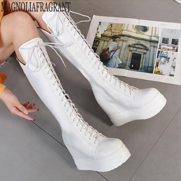 

new fashion women's increase long-barreled cross lace-up woman boots high-leg platform boots knee-high single y147, Black