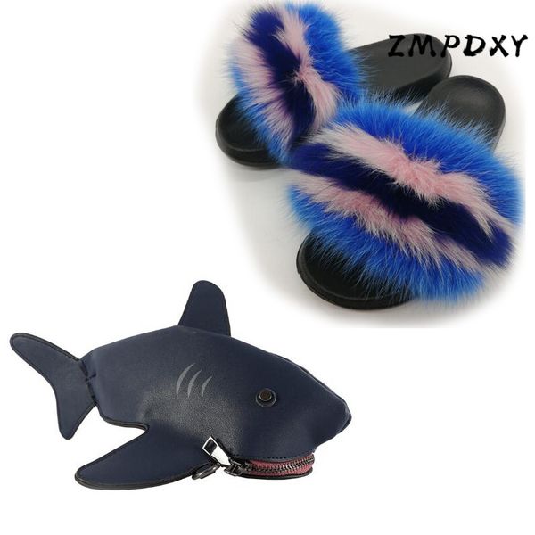 

womens cute animals candy crossbody purse ladies real fur slippers cartoon shoulder bag shoes sets woman fluffy furry slides, Black