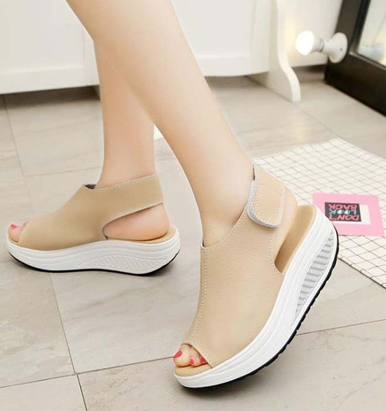 

fashion women sandals summer flats real leather platform rsandals flats shoes sandal slipper ladies beach shoes shoe008 p40, Black