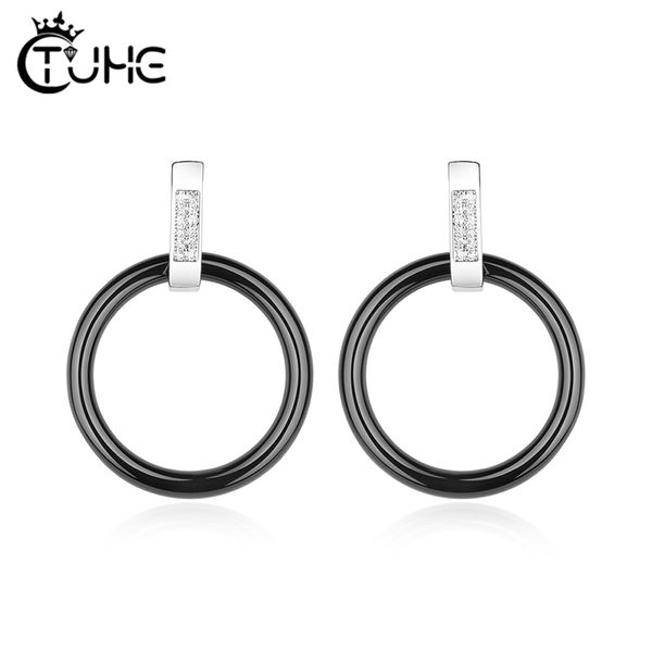 

healthy ceramic earrings fashion geometric circle stud earrings jewelry stainless steel crystal accessories daily jewelry gift, Golden;silver