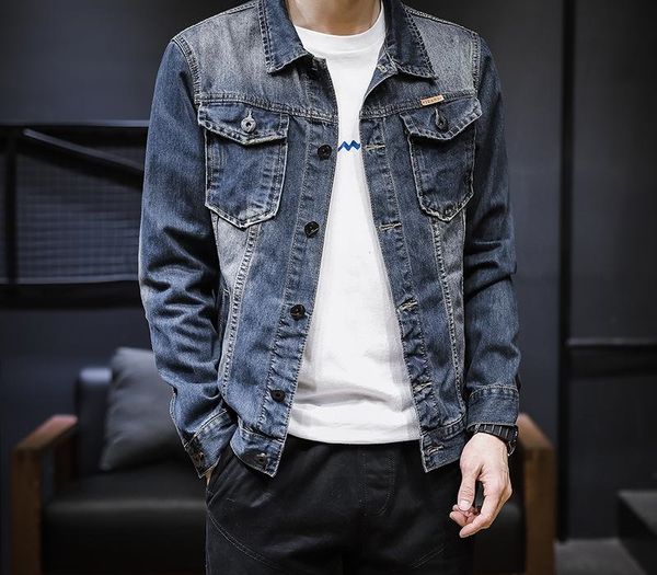 

2020 new men's denim jacket korean trendy slim body jacket youth casual simple denim jackets solid color large size 5xl, Black;brown