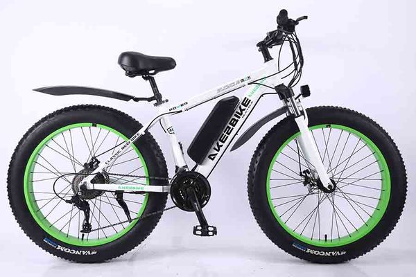 

akez 26 inch 27 speed 36v8ah aluminum alloy snow frame rear taillight rechargeable electric snow mountain bike, Silver;blue