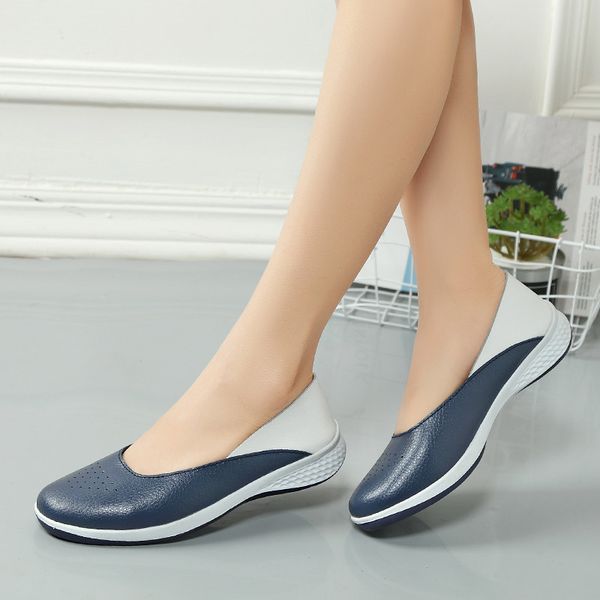 

2020 handmade new summer hole loafers women flat leather moccasin shoes woman slip on ladies shoes casual flats moccasins 25, Black