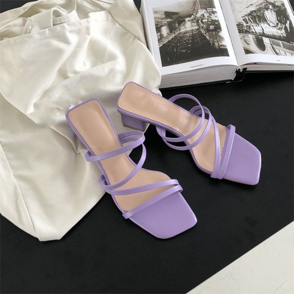 

slippers women sandals square toe low heels ladies pu shoes fashion woman 2020 zapatos de mujeres female new pumps, Black