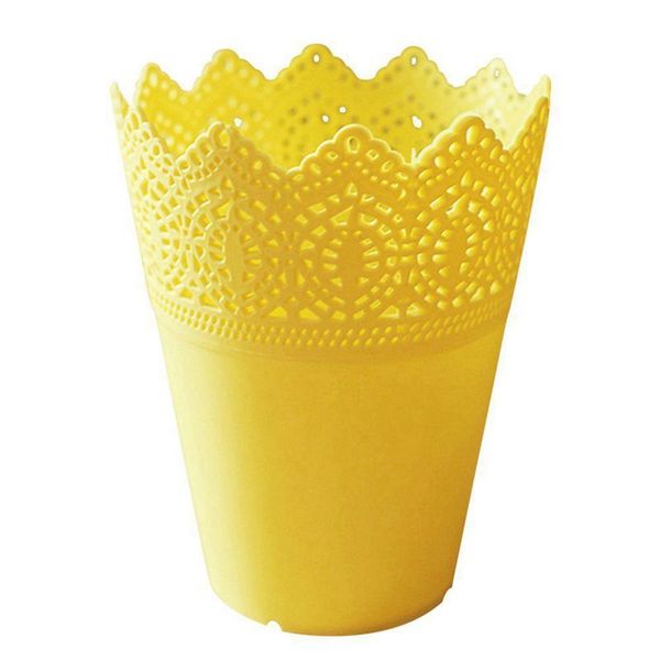 

plastic lace vase flowerpot factory pot home office decoration accessories-yellow