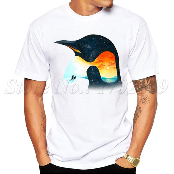 

2019 summer men t shirt fashion penguin sunset design t-shirt short sleeve hipster tees cool