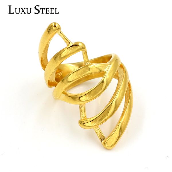 

luxusteel stainless steel rings finger jewelry gold color geometric shape engagement rings party wedding accessories, Golden;silver