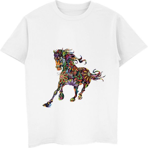 

mysterious colored flowers cartoon horse printed t-shirt summer cotton t-shirt men casual shirts cool tees hip hop