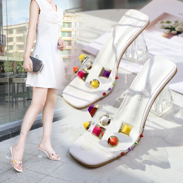 

women's cool slippers high heels fashion web celebrity trend color diamond summer fine with pure color personality joker contracted, Black