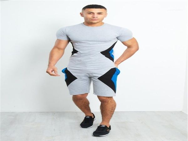 

tracksuits joggersuits short pants sport short sleeve panellled casual 2pcs set contrast color suit 2020 mens, Gray