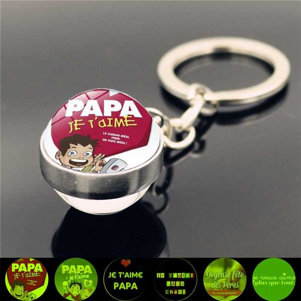 

je t'aime papa luminous keychain fathers gifts j'ai un super papa glow in the dark key chain ring holder for dad men jewelry, Silver