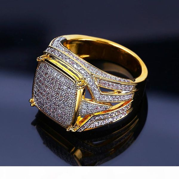

2018 fashion hiphop gold rings for men full diamond cubic zirconia cluster ring luxury hip hop jewelry ing, Golden;silver