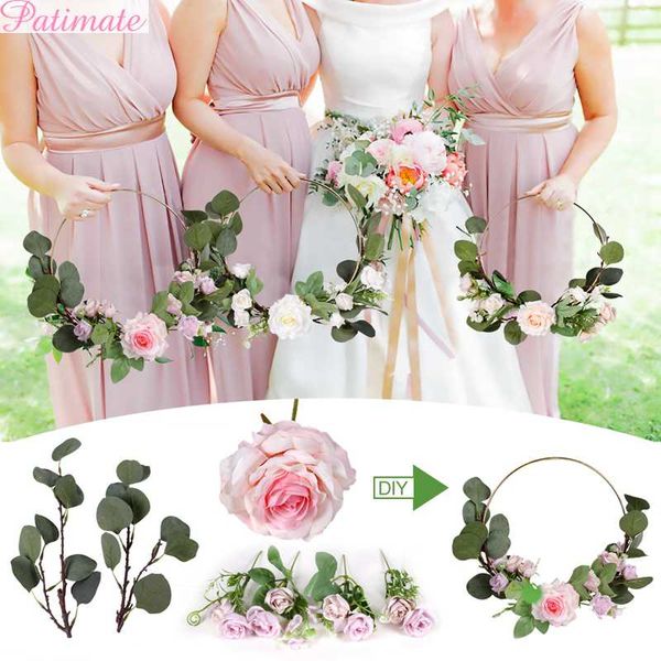 

metal ring wreath with artificial flowers diy bridesmaid handheld flower garland wedding party favors door hanging wedding decor