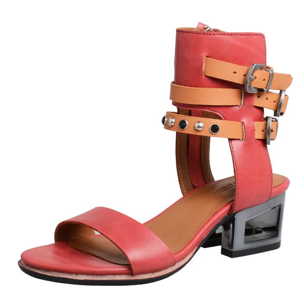 

original brand desginer cowhide leather sandals gladiator rivet fashion metal heels open toe sandals shoes female, Black