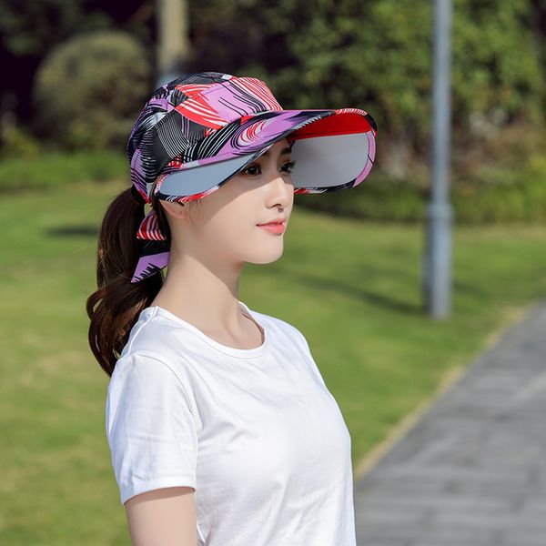 

summer hats for women uv protection visors cap ladies ess print fishing beach hat summer retractable sun shade caps, Blue;gray
