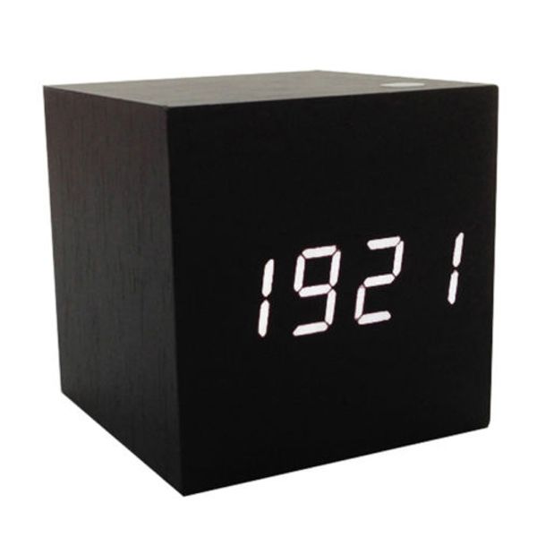 

new modern wooden wood digital led desk alarm clock timer calendar