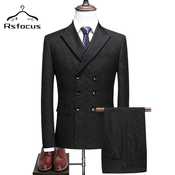 

rsfocus black double breasted suit men 2020 slim fit modern mens wedding suits with pants 5xl brand 3 piece man prom suits tz013, White;black