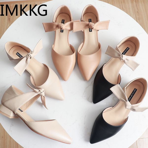 

2020 summer open back bowtie ankle strap ballet flats woman shoes pointed toe women sandals f90167, Black