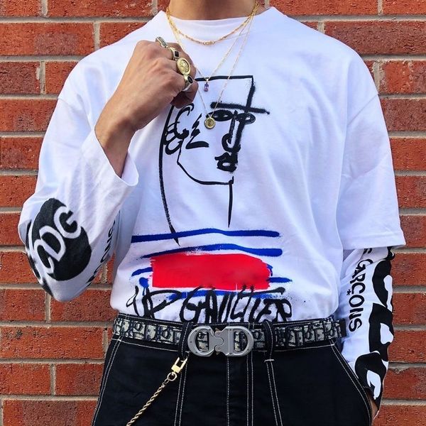 

19ss box logo x jean tee graffiti couple hip hop fashion men women street skateboard casual short sleeves tee summer hflstx390, White;black