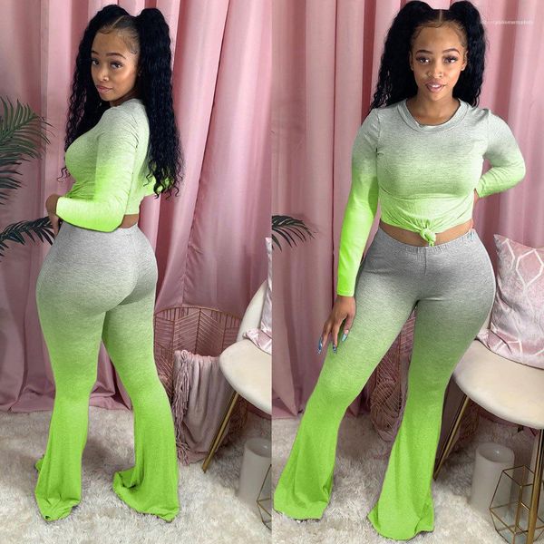 

тенниска конструктора женщины костюмы 2pcs женщины двухкусочный outfit flare брюки одежда наборы с длинным рукавом gradient цвета, White