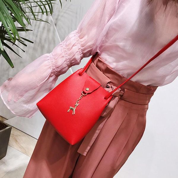 

banabanma women single shoulder bucket bag fashion cute pu leather satchel with fawn shape hanging pendant