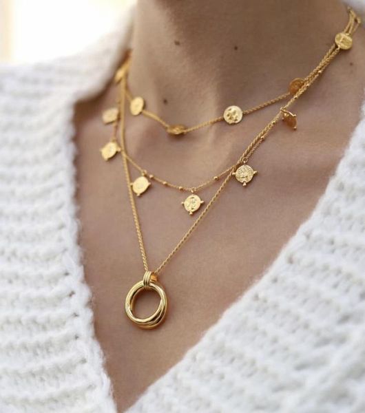 

trendy instagram bloggerthe same necklace with double rings and pendant made of simple copper style, Silver