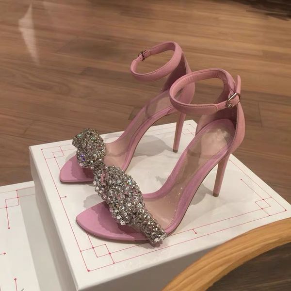 

kmeioo wedding shoes women ankle strap crystal thin heels jewel high heels buckle strap bridesmaid shoes, Black