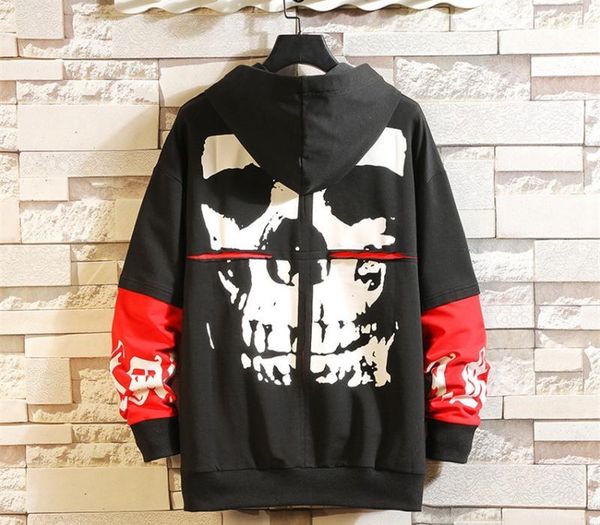 

japanese 2020 men's hoodies casual harajuku patchwork print hoodie sweatshirt male hooded for man pullover streetwear clothes, Black