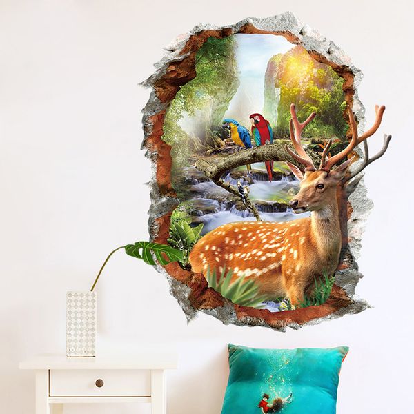 

forest birds deer removable wall stickers 3d effect wall decals mural living room bedroom home decoration