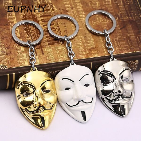 

eupnhy 3 color v for vendetta key chain for women men 1pcs mask pendant keyring key holder movie jewelry bag ornament, Silver