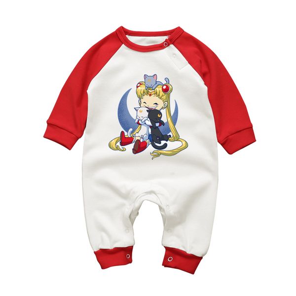 

новорожденные детская одежда хлопка baby girl rompers 2020 длинные рукава младенческой девушки комбинезоны sailor moon мультфильм осень одеж, Blue