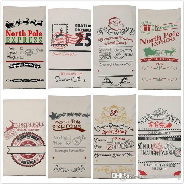 

2016 new 8 style christmas gift bag drawstring canvas santa sack rustic vintage stocking bags decoration