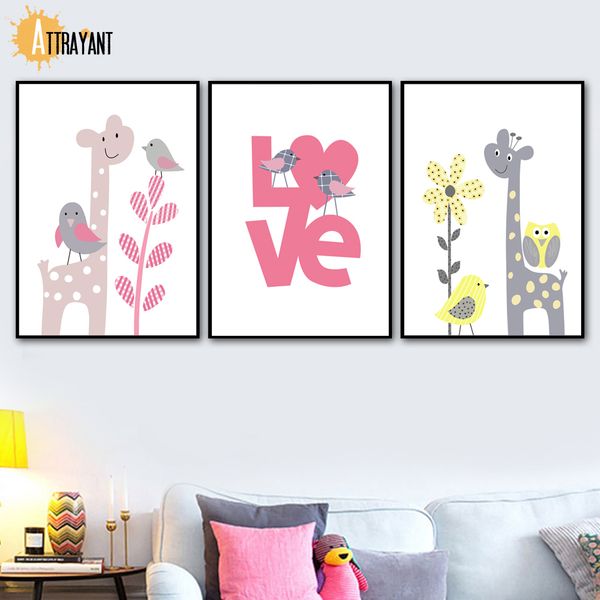 

plant giraffe bird flower owl love wall art canvas painting nordic posters and prints animal wall pictures baby kids room decor