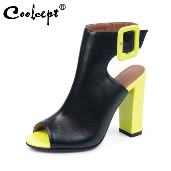 

coolcept new sandals for women chunky heel peep toe buckle strap night club street footwear size fashion black 34-43